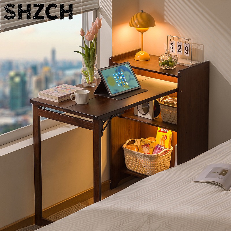 Office Furniture For Small Spaces - Бамбуковый складной стол с книжной полкой,