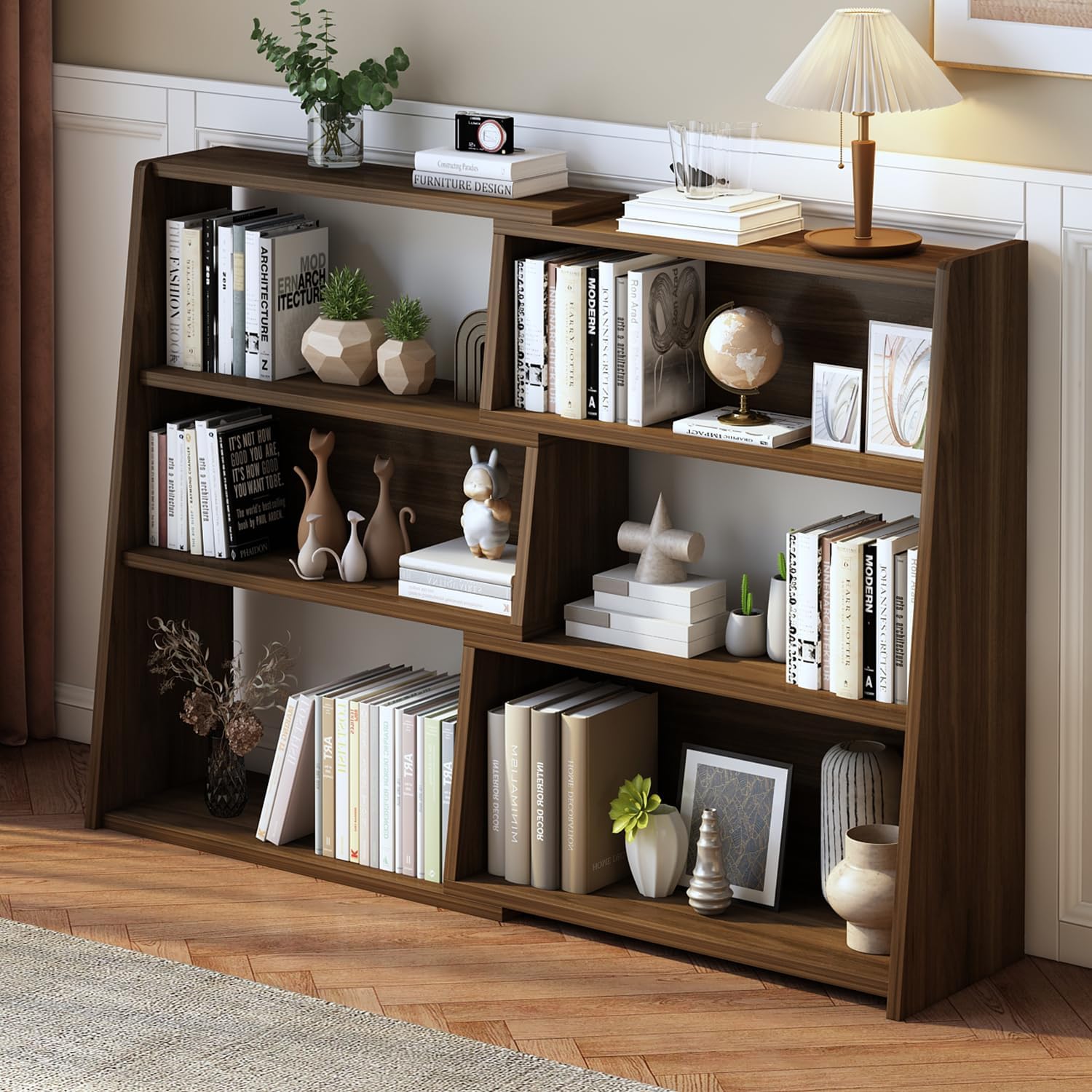Office Furniture For Small Spaces - Трехуровневая деревянная раздвижная полка-стеллаж, низкий книжный