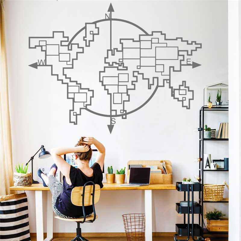 Office Furniture World - Геометрическая карта мира, компас, виниловые наклейки